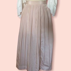 Long Pleated Pink & White Skirt